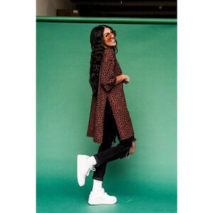 Dressed in LALA Icon Mock Neck Top Leopard Oversized Shirt Tee Side Slit Small